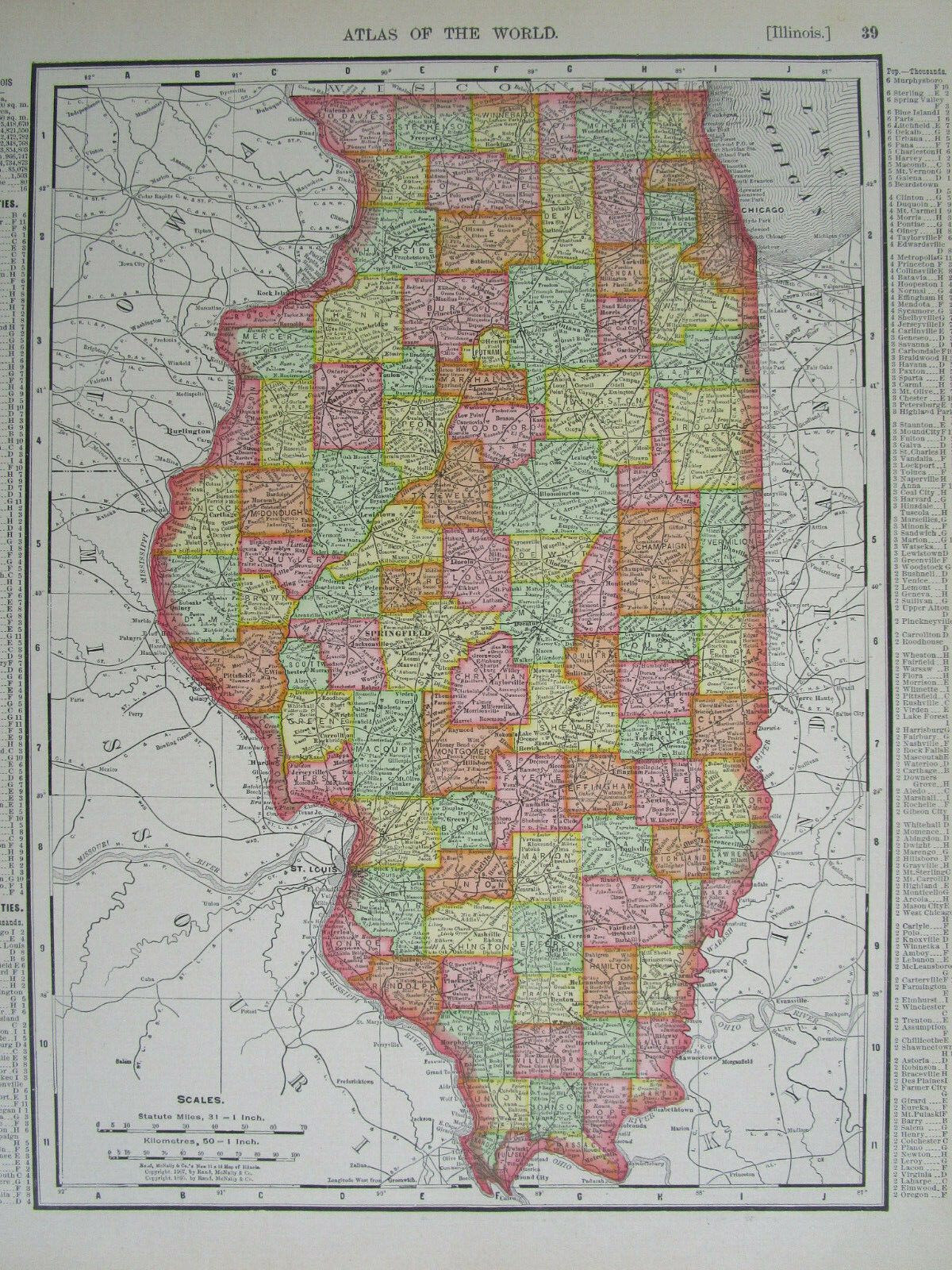 IL 1905 DATED CHICAGO Map McNally RAILROAD DEPOTS STREET LINES or ILLINOIS State