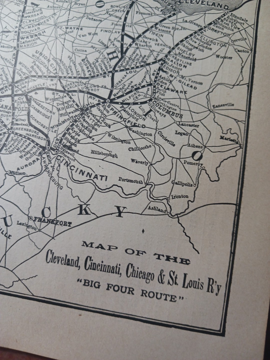 ~1898 Railroad Train Route Map CLEVELAND CINCINNATI CHICAGO & ST LOUIS RAILWAY