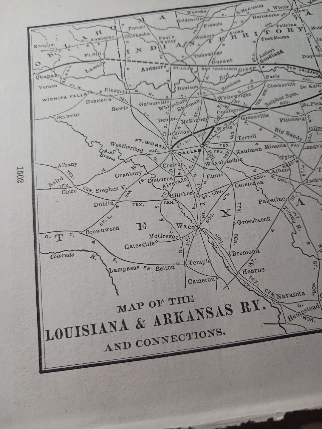 1905 train Route Map LOUISIANA & ARKANSAS RAILWAY Stamps AR Jena LA railroad