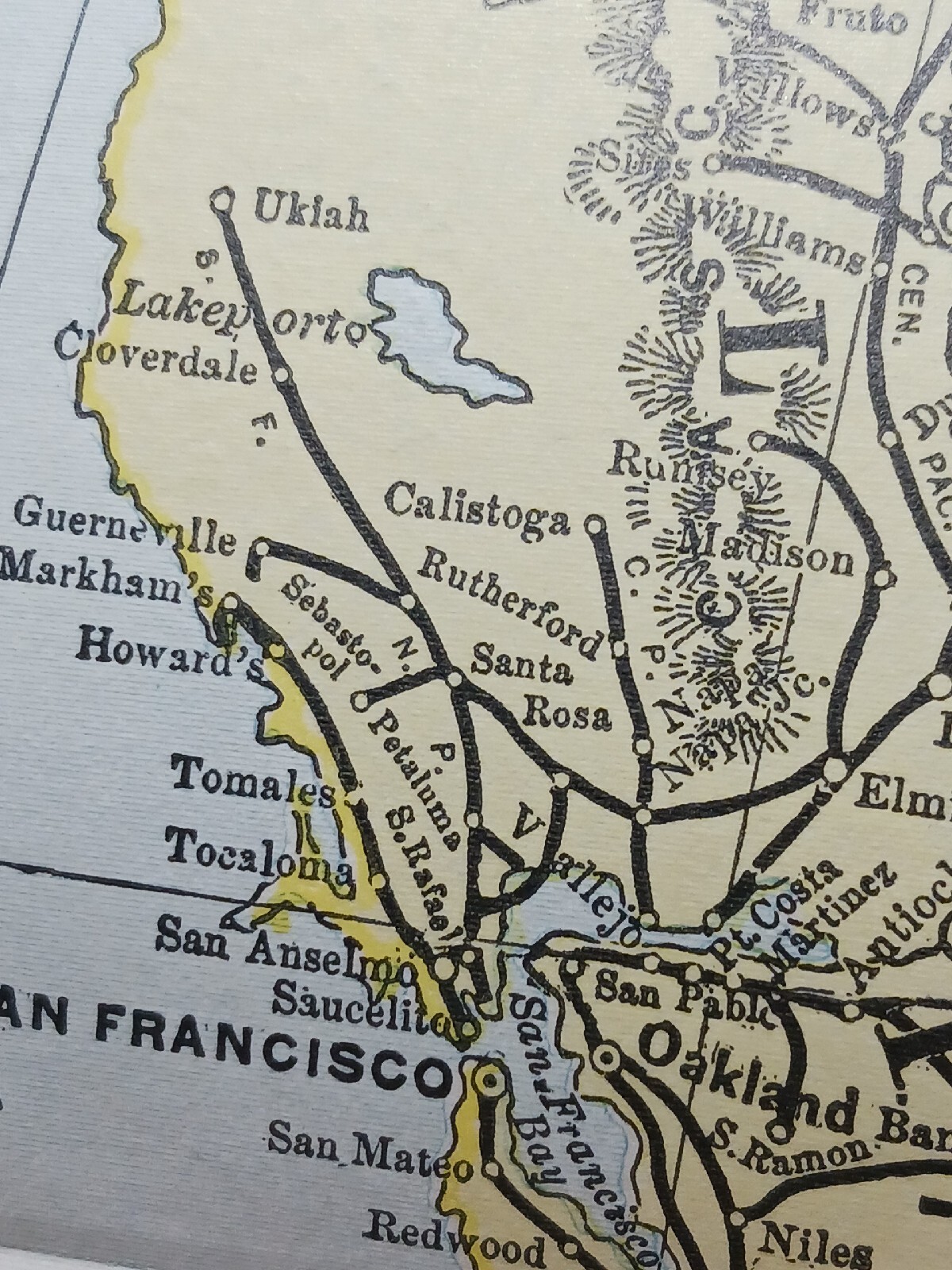 ☆1898 ORIGINAL Railroad Map CALIFORNIA NEVADA All Train Routes Lines 11″x9″
