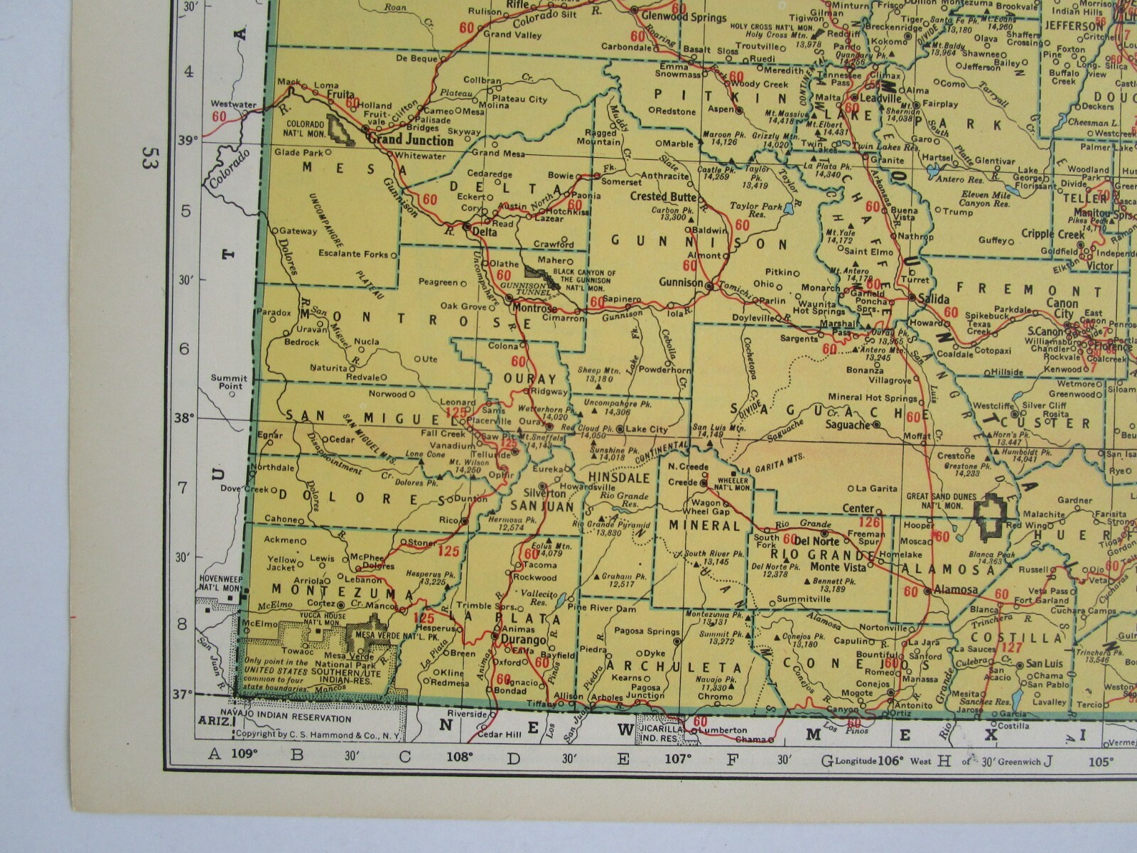 CT CO 1948 CONNECTICUT RAILROAD Map. ~or~ COLORADO Railway Map 1950s Mid Century