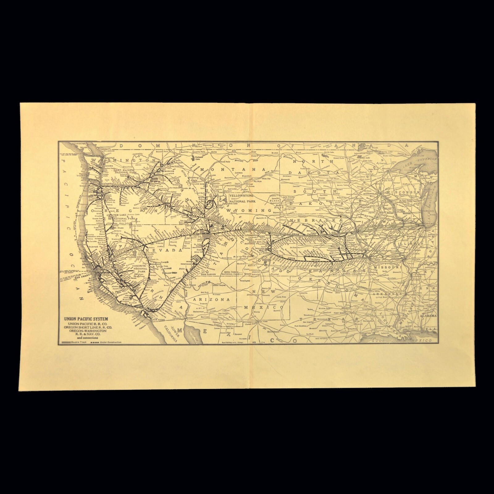ca 1921 UNION PACIFIC Railroad Map Vintage Original RR System Map Antique