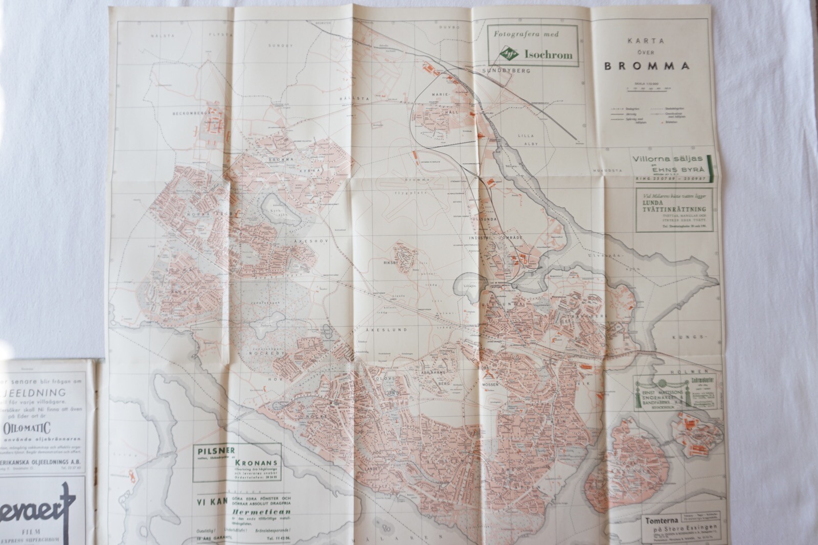 1938 Sweden Railway Map Bromma Stockholm