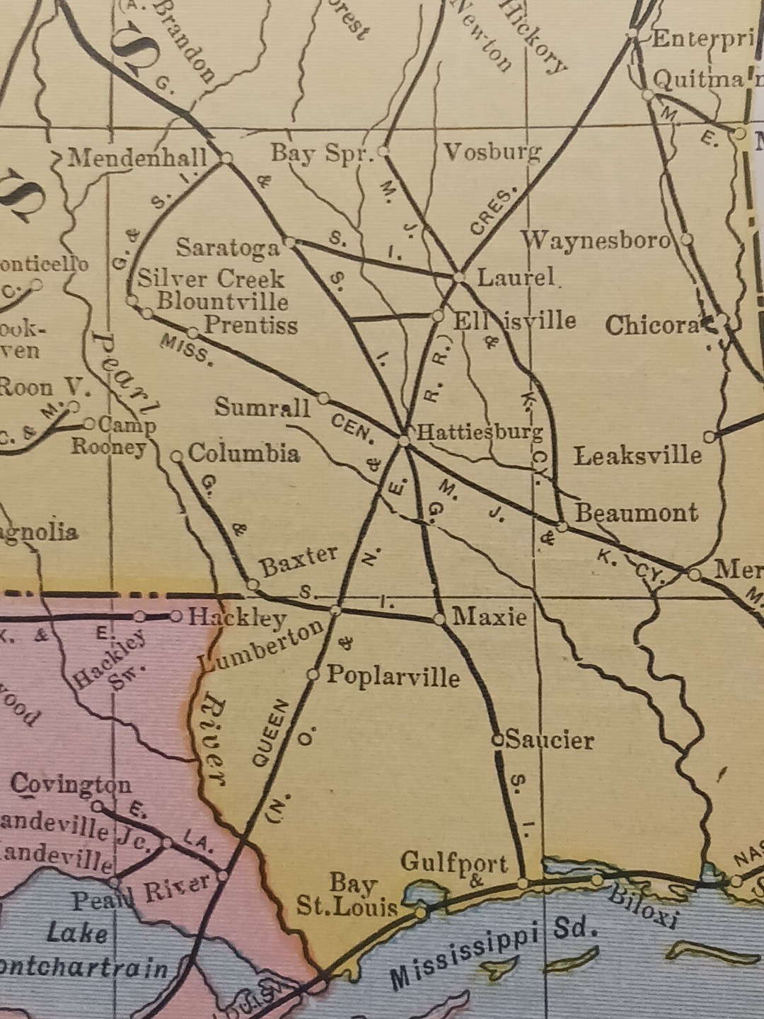 1905 Train Route Map Mississippi Arkansas Louisiana all Railroad Lines 11″x9″