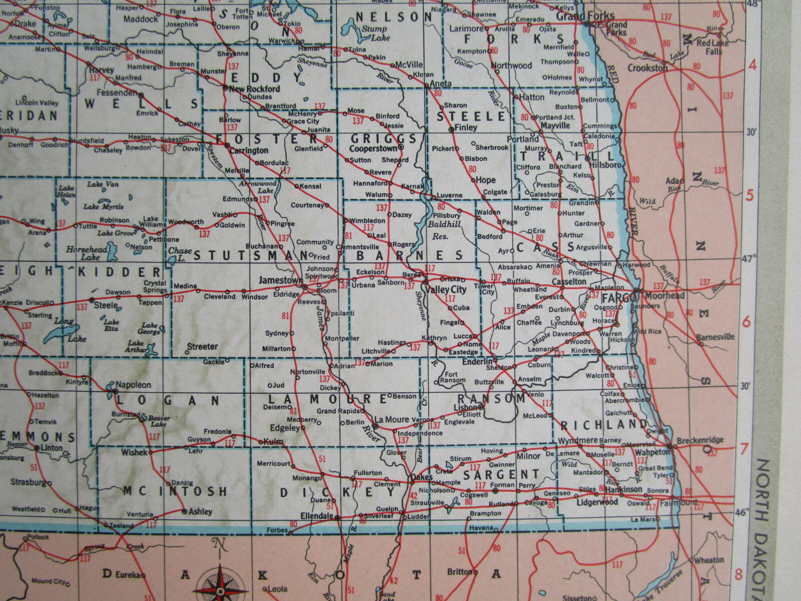 ND OH 1951 NORTH DAKOTA RAILROAD MAP. SOO, C&NW, GN or OHIO 1950s C&O, NKP, W&LE