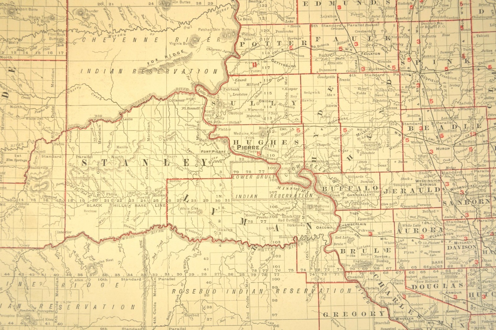 1901 Antique South Dakota Railroad Map CNW RY CMStP RR Large Atlas DATED