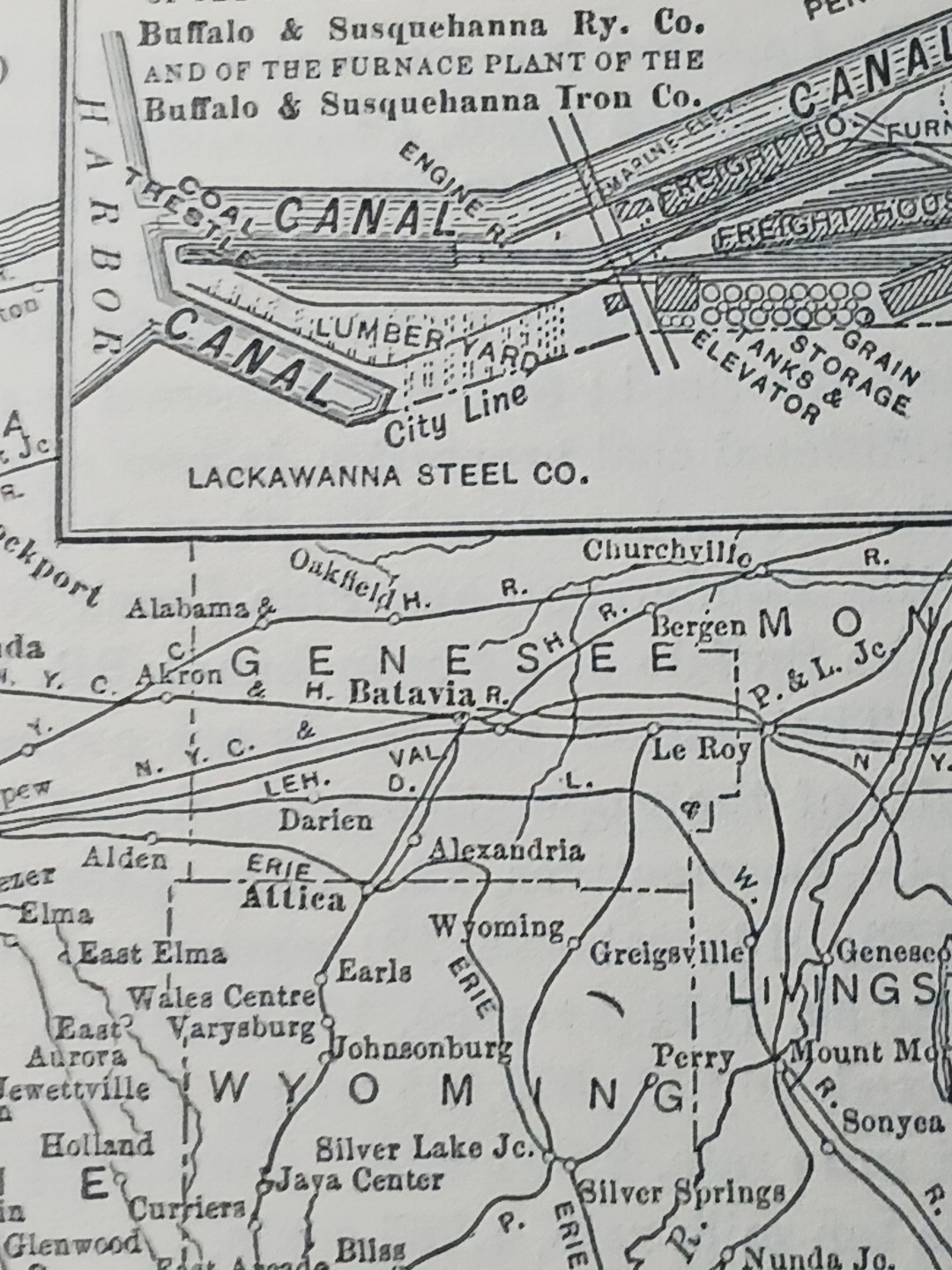 ~1904 BUFFALO & SUSQUEHANNA RAILROAD Vintage Detail Railway Map + Report Coal RR