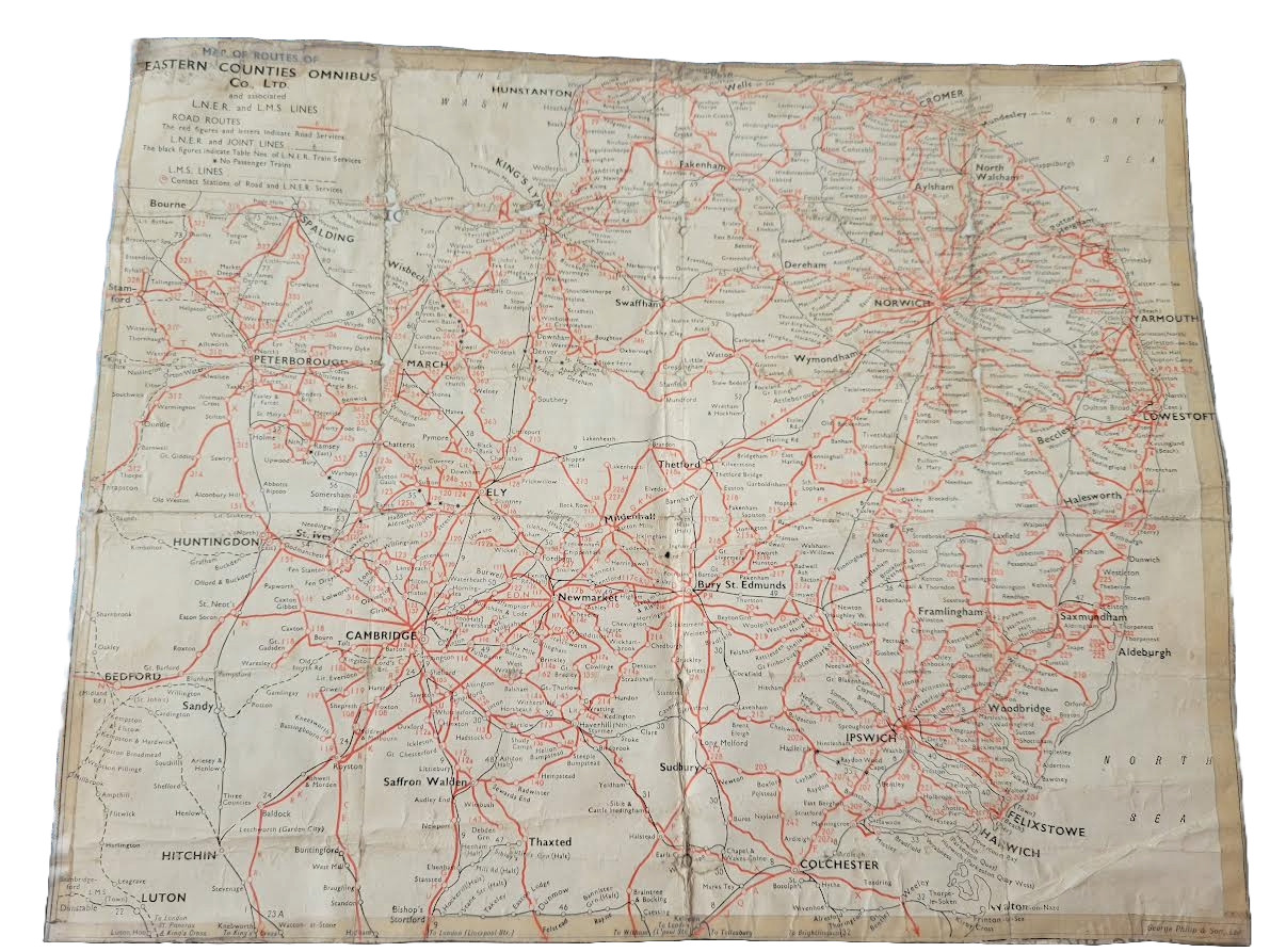 Eastern Counties Omnibus Co Ltd. 1931. LNER; LMS lines/Map. ORIGINAL