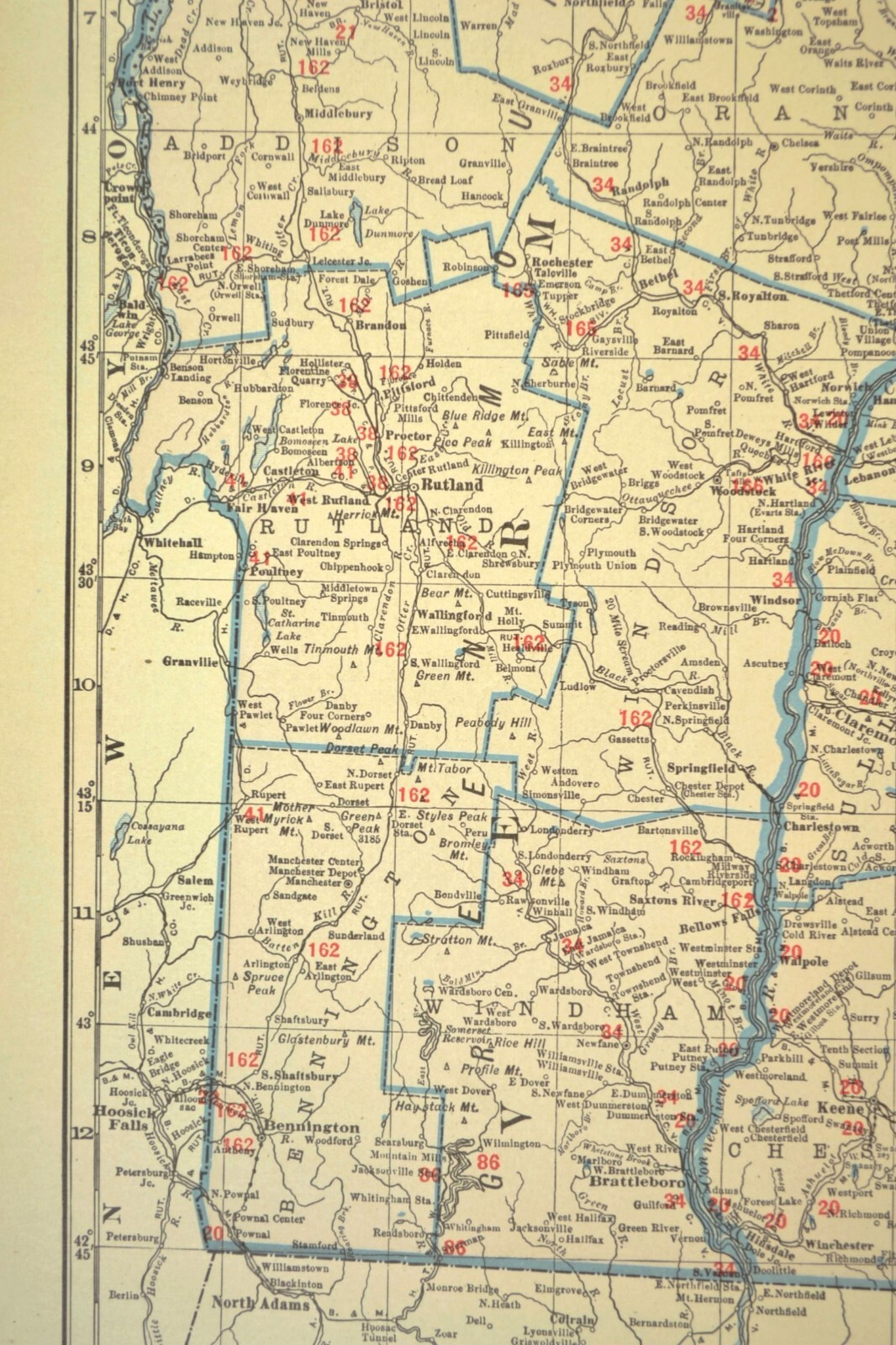 Vintage NEW HAMPSHIRE Railroad Map Vermont Boston & Maine LARGE Original Antique