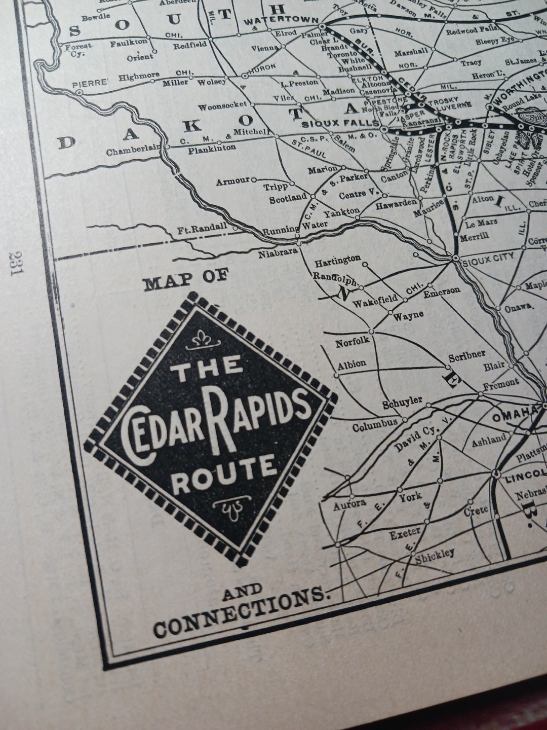 ~1898 Train Route Map + Railroad Report BURLINGTON CEDAR RAPIDS & NORTHERN Railw