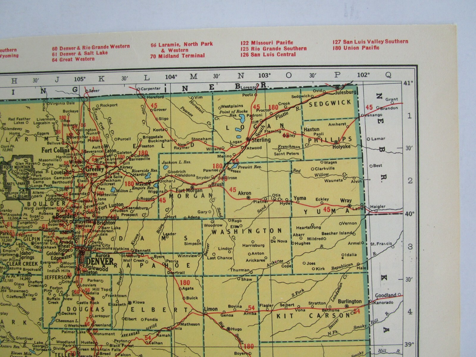 CT CO 1948 CONNECTICUT RAILROAD Map. ~or~ COLORADO Railway Map 1950s Mid Century