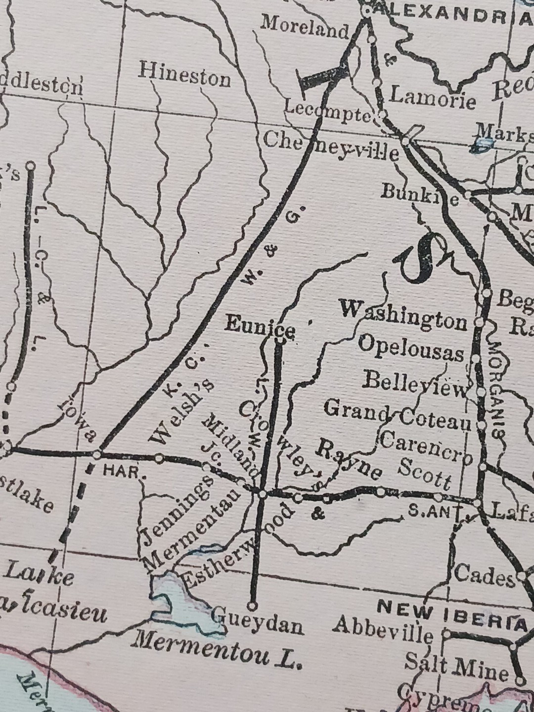 1897 Train Route Map LOUISIANA ARKANSAS MISSISSIPPI all Railroad Lines 9″x 11″
