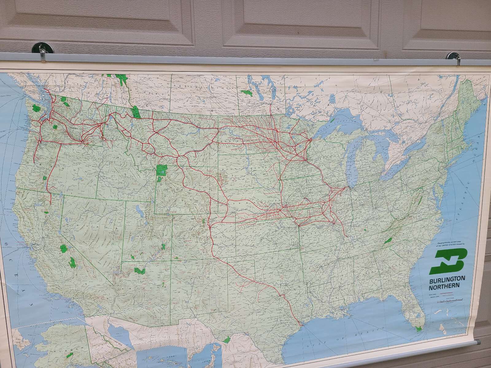 5 foot 1971 Burlington Northern Pacific Railroad Map System. Very nice!