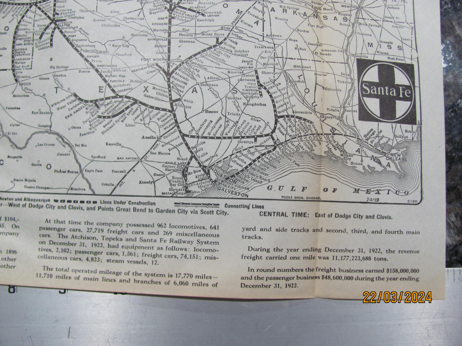 ORIGINAL 1923 SANTA FE RAILROAD SYSTEM MAP w/ AT&SF RR STATIONS HISTORY DATA
