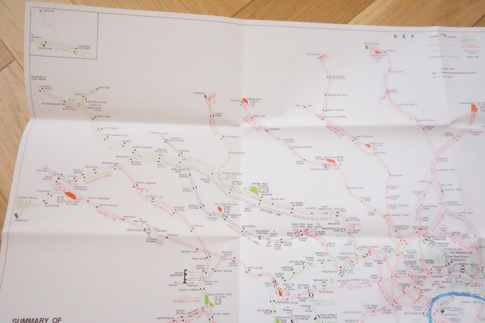 1991 London Transport Railway Track Map Underground Docklands Light Railway VGC