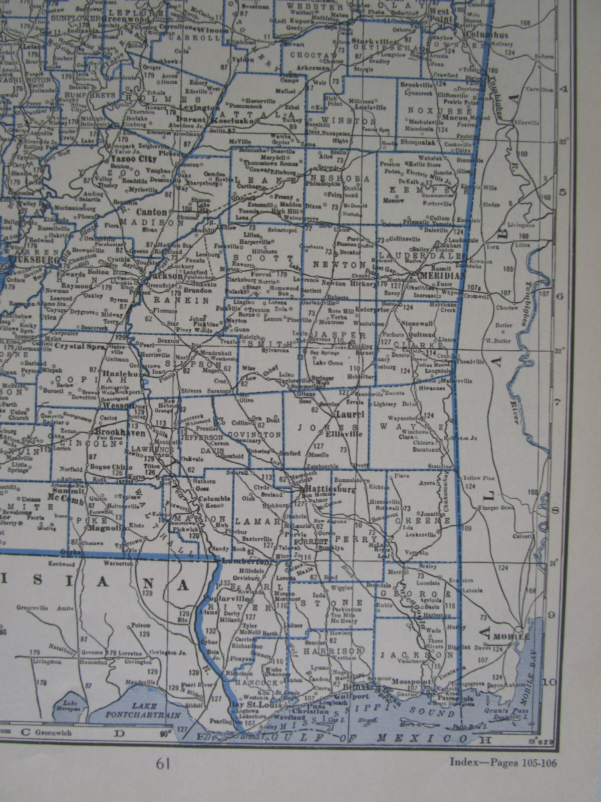 MO MS Vtg 1933 MISSOURI Map DEERING SOUTHWESTERN or MISSISSIPPI. PEARL RIVER VAL