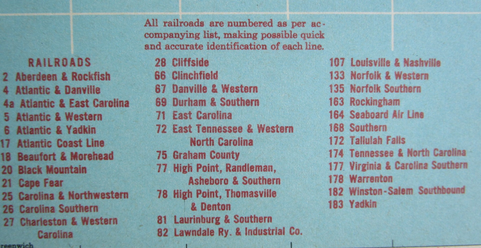 NC NY 1952 NORTH CAROLINA RAILROAD MAP BEAUFORT & MOREHEAD RR. or NEW YORK 1950s