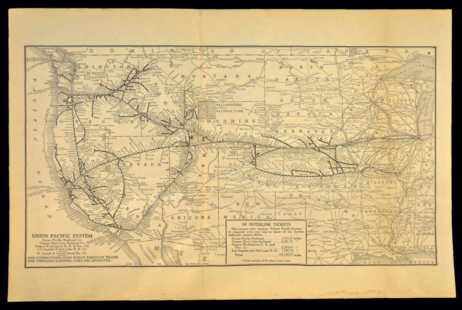 Antique UNION PACIFIC Railroad Map Oregon Washington Railroad LA&SL RR