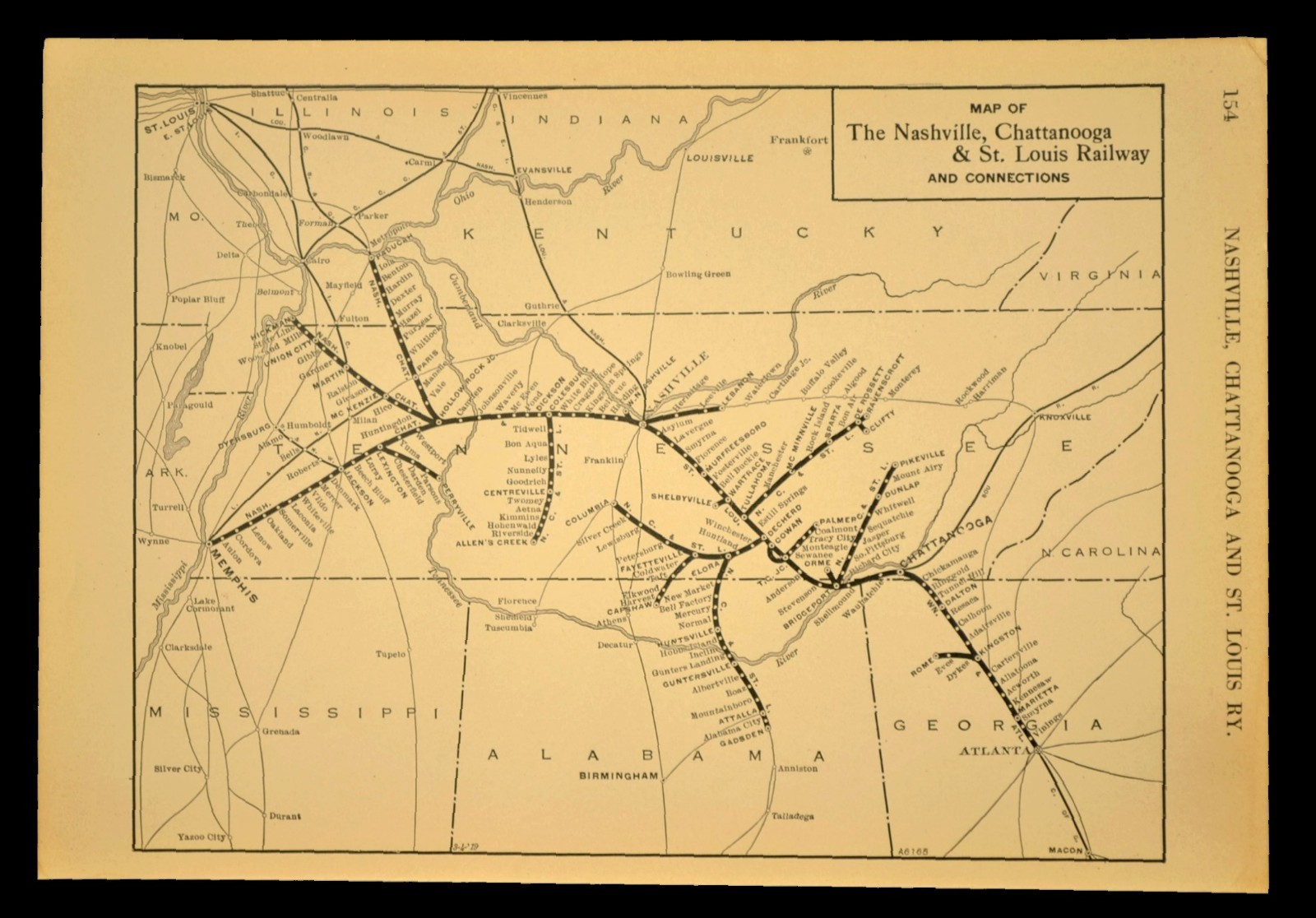 ca 1925 NASHVILLE CHATTANOOGA ST LOUIS Railway Map Vintage Railroad Map Antique