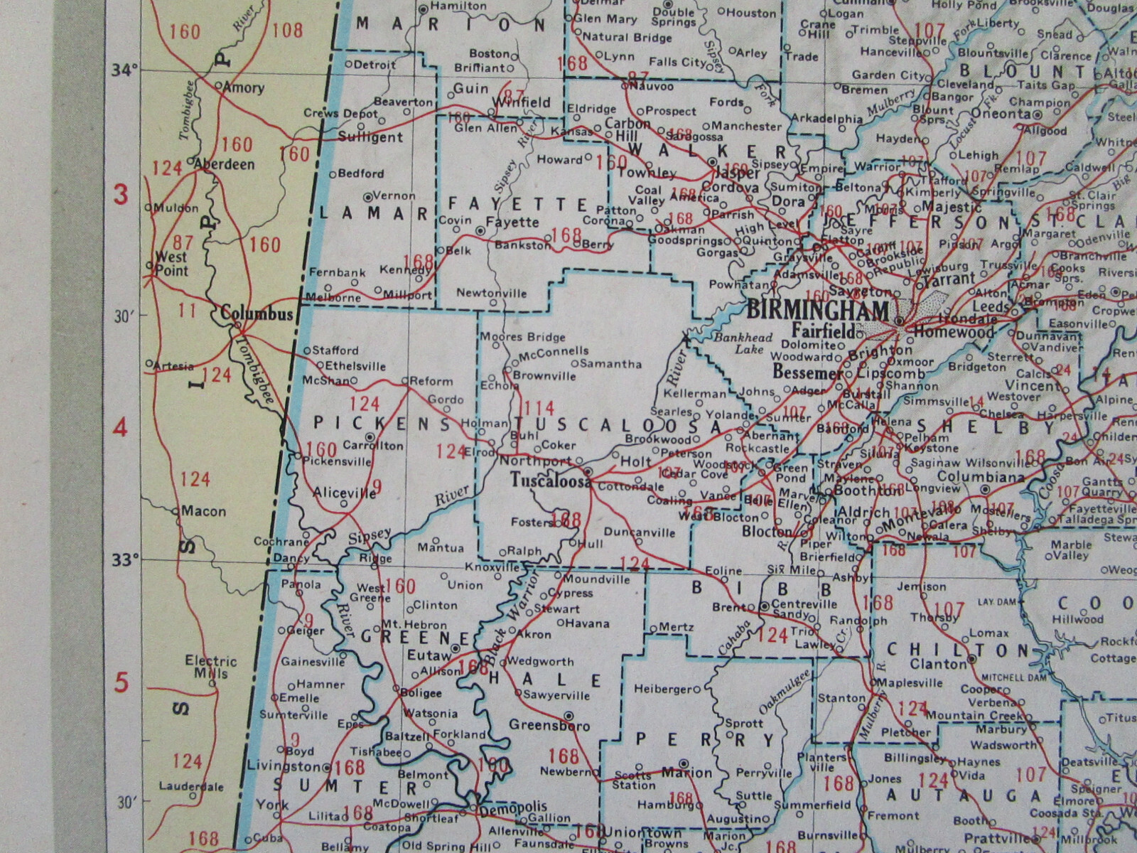 AL AZ Vintage 1951 ALABAMA RAILROAD Map. MERIDIAN BIGBEE RIVER RR or ARIZONA