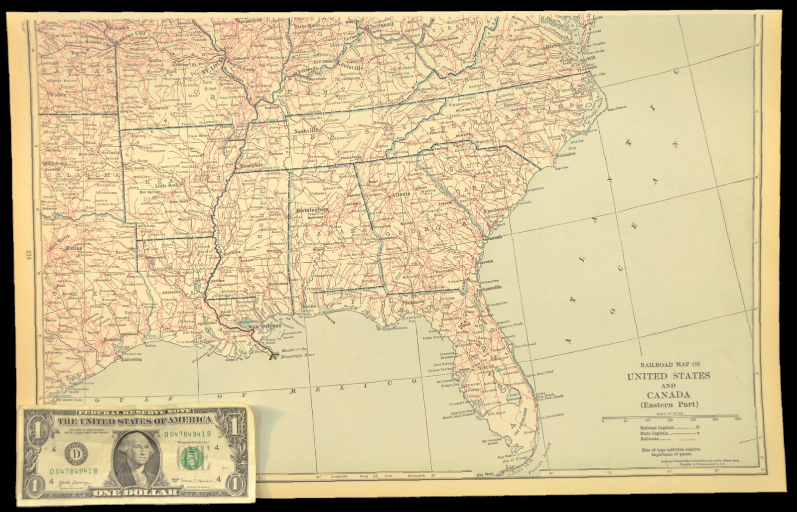 Vintage Eastern UNITED STATES Railroad Map East US Railway Wall Art Antique