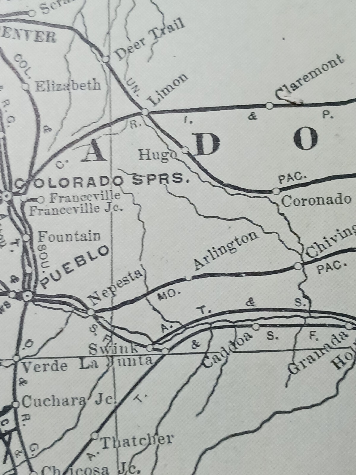 Antique 1909 Railroad Route Map Colorado Utah Arizona all train Lines~ 9 X 11″