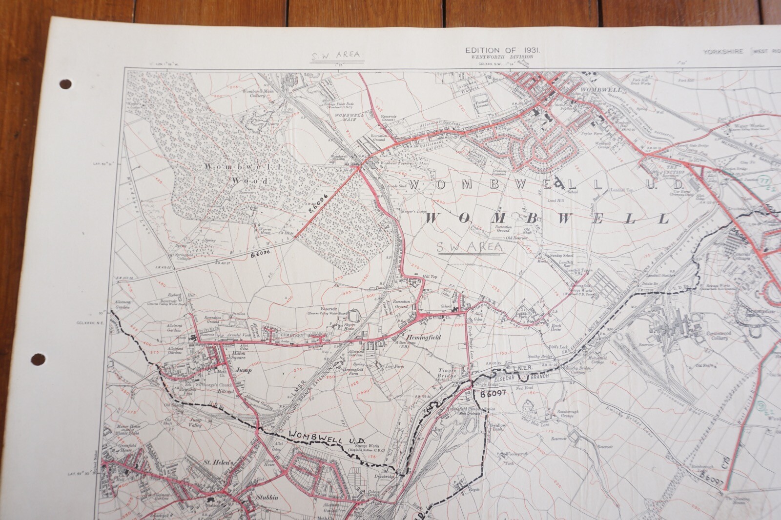 1931 Wombwell Yorkshire LNER Railway OS Linen Map Ref 6