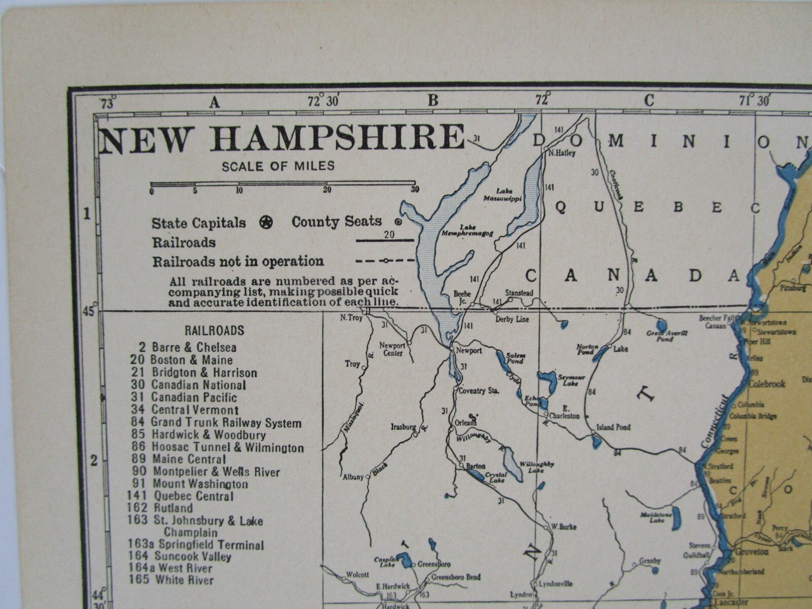 NV NH PRE WWII 1939 NEVADA RAILROAD Map TONAPAH TIDEWATER RR ~or~ NEW HAMPSHIRE
