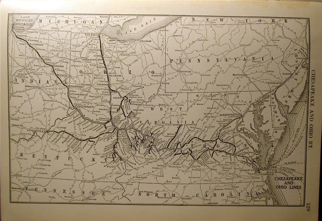 NICE 1925 CHESAPEAKE & OHIO RAILROAD C&O RR SYSTEM MAP VIRGINIA DEPOT HISTORY