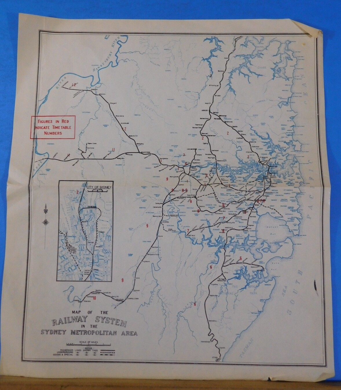 Map Railway System in the Sydney Metropolitan Area NO DATE Circa 1960