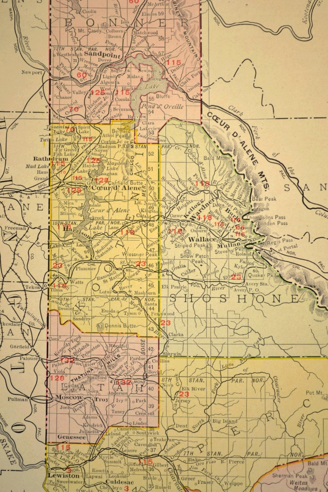 1911 Antique Map of Idaho Railroad Map ORIGINAL Atlas Map OSL RR DATED