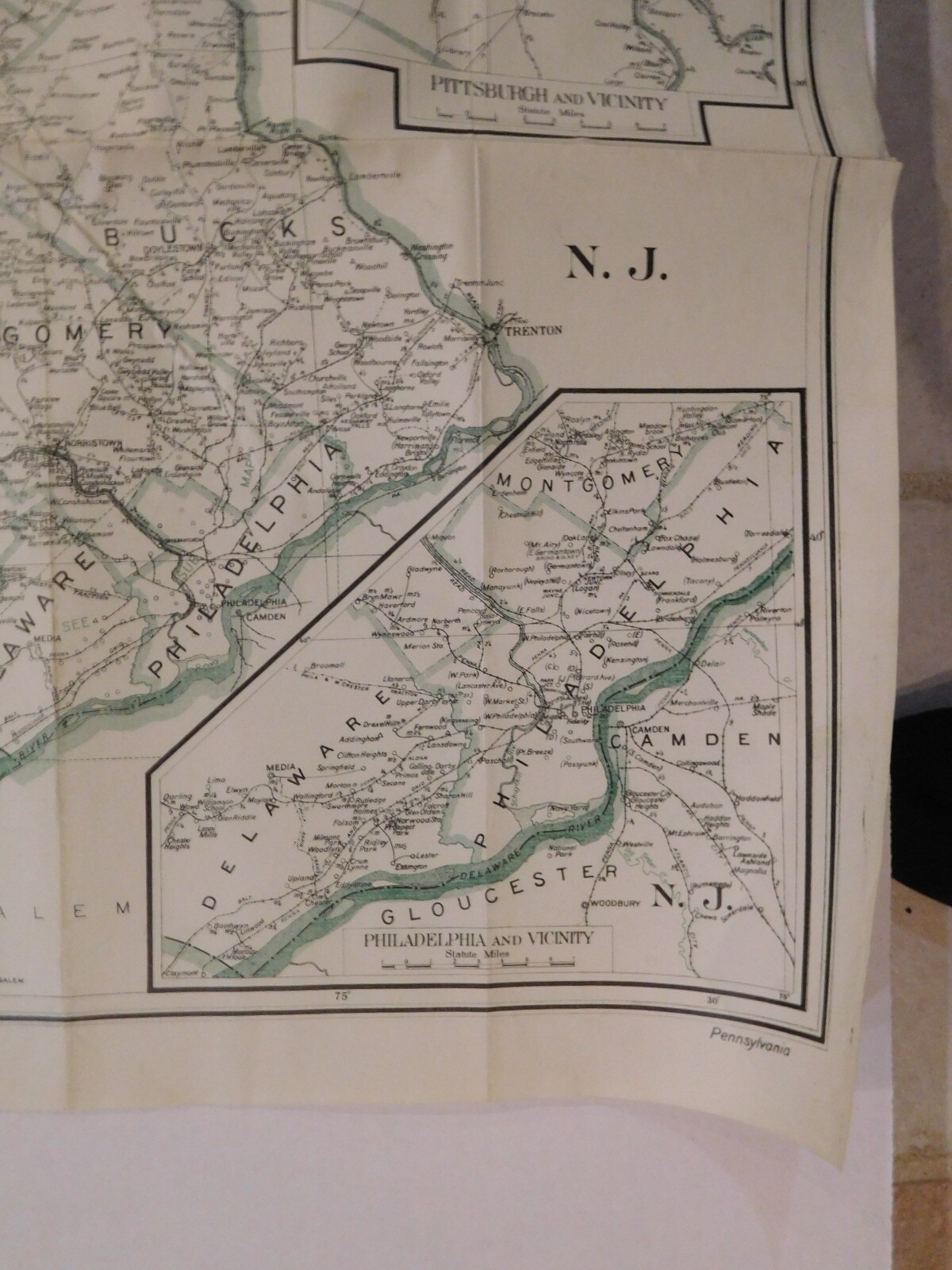 Map Pennsylvania Showing Post Offices 1933 w Railroads, Electic Rr, RR stations