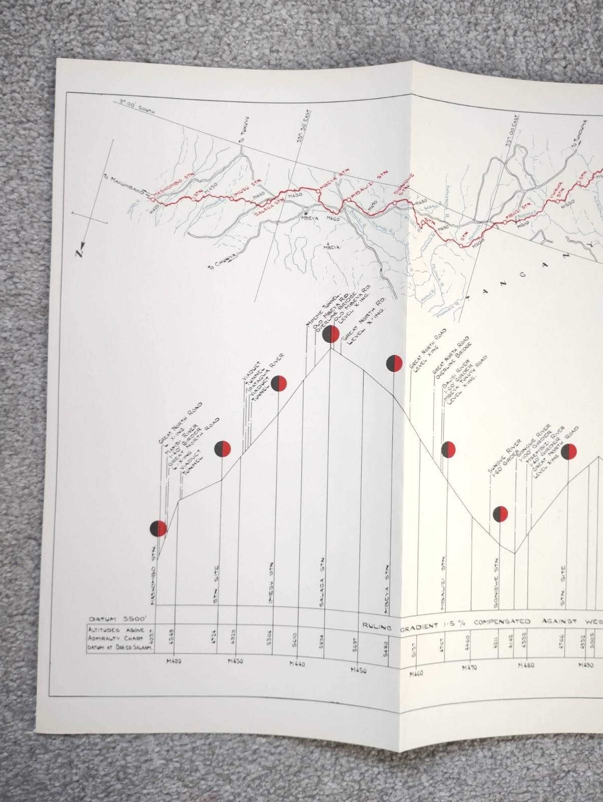 1952 Original East African Railways Map of Route: Mashombo to Nteko (Tanzania)