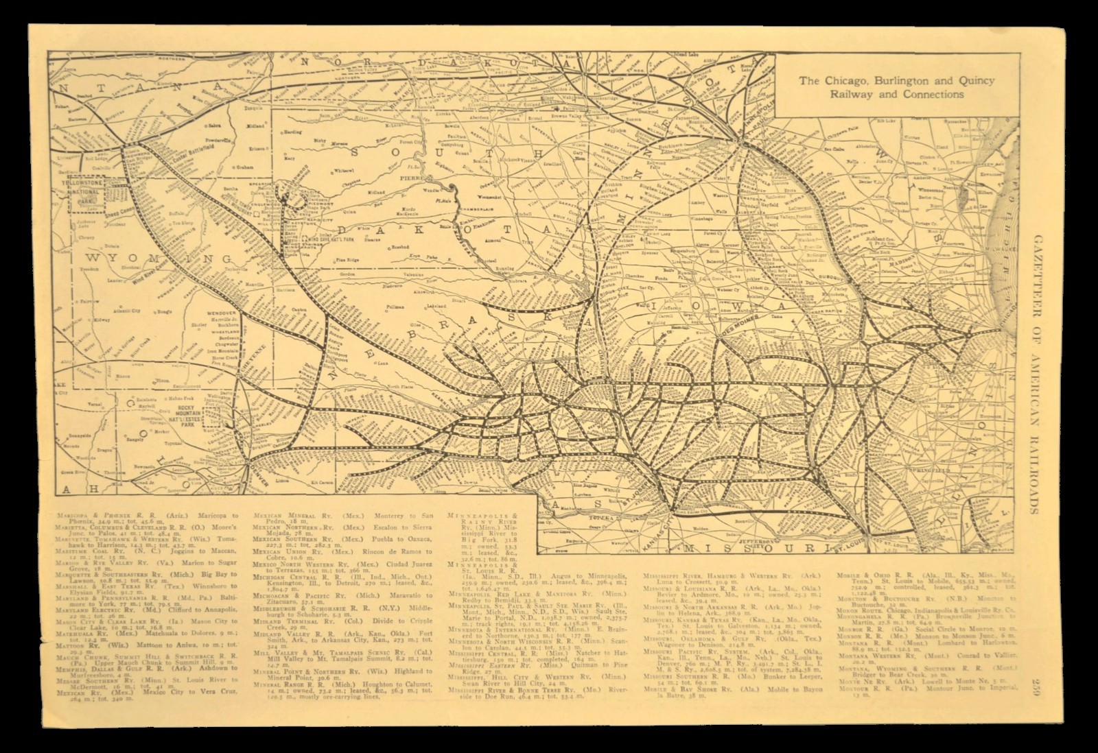 CHICAGO BURLINGTON and QUINCY Railway Map Vintage Railroad CB&Q RR ca 1925