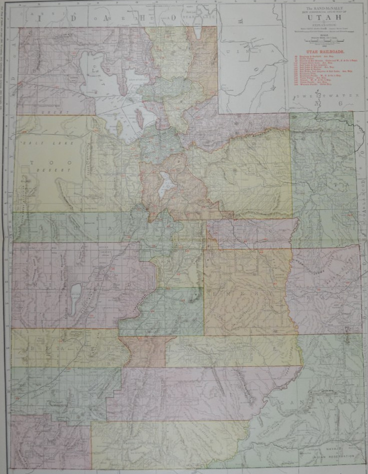 UTAH – 1912 – RAND-McNALLY NEW COMMERCIAL ATLAS – SHOWS RAILROADS