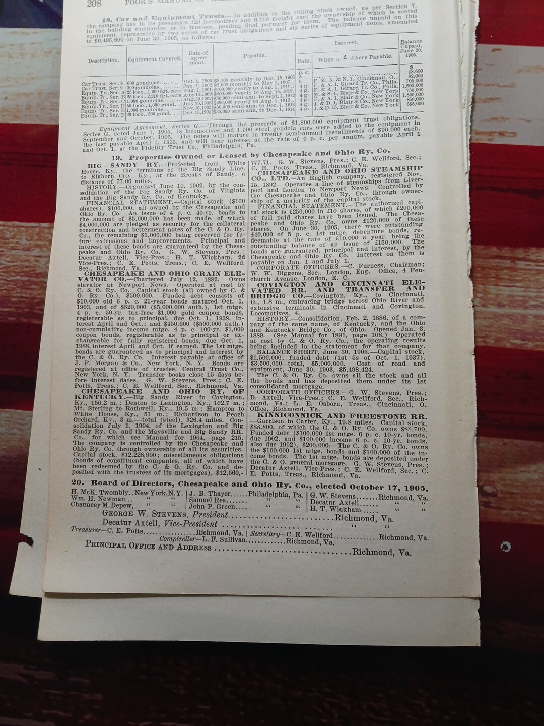 1906 Train Route Map + Report CHESAPEAKE & OHIO RAILROAD Rosney VA Ansted WV