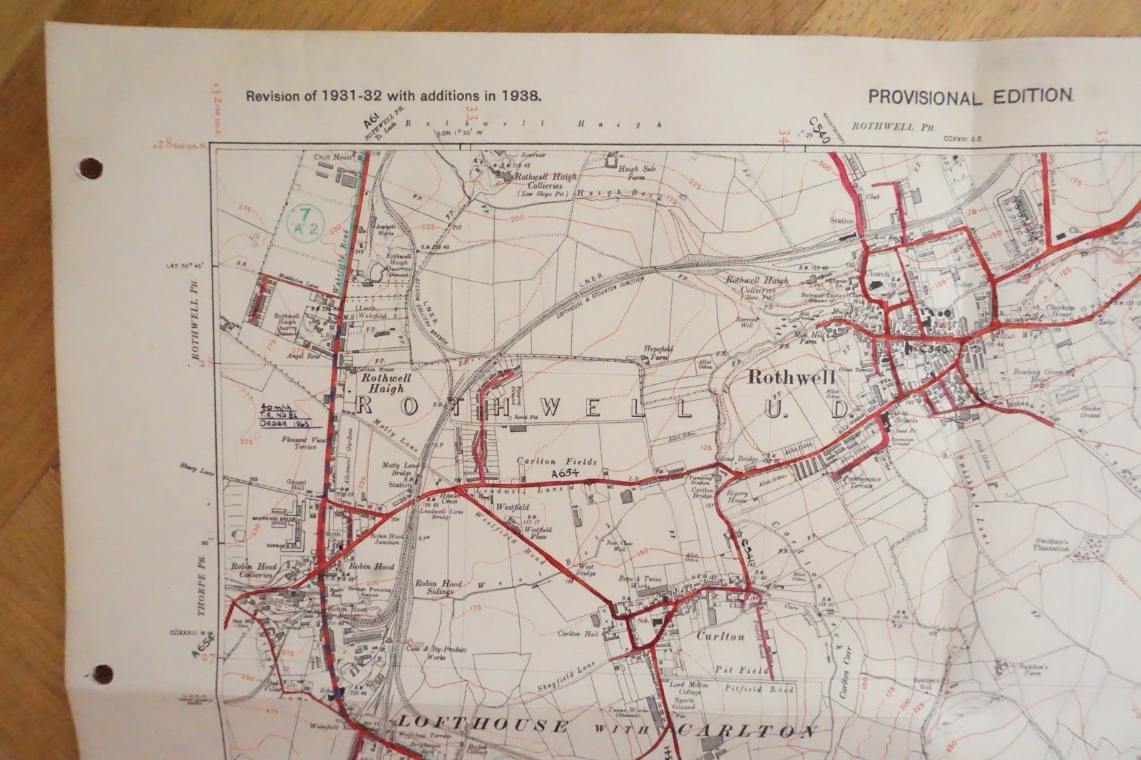 1938 Rothwell Oulton Lofthouse Yorkshire LNER Railway OS Linen Map Ref 81 **