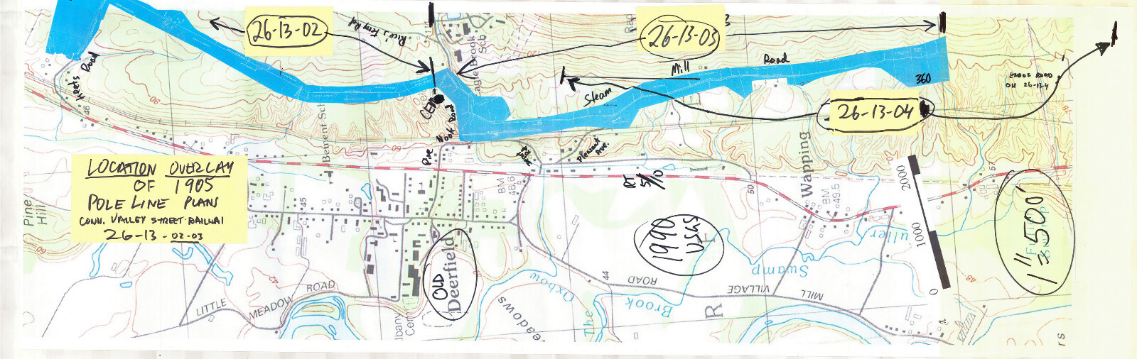 1905 Blueprints Street Railway Pole Line Deerfield, Whately Hadley Mass eb-252