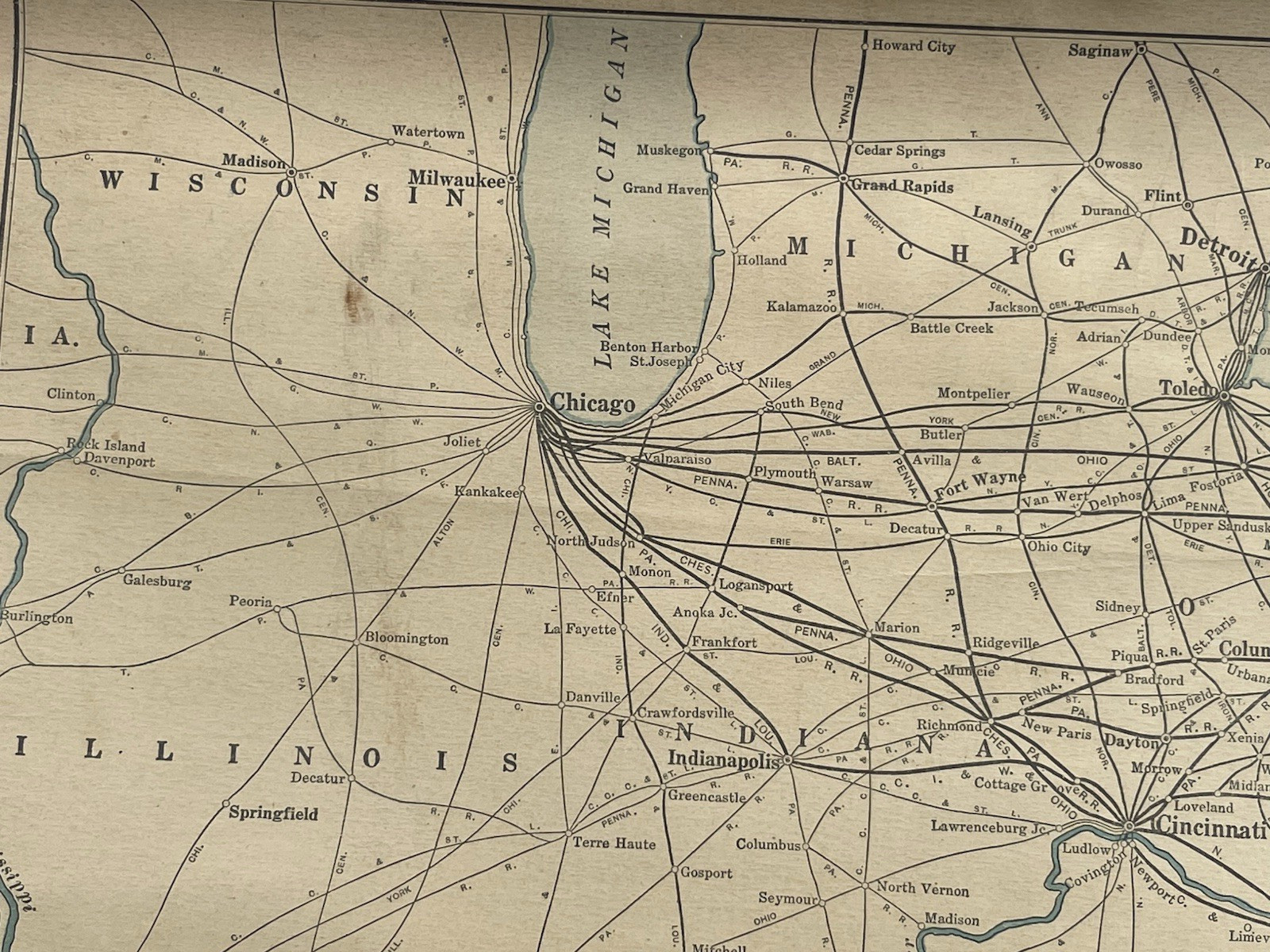 Antique c. 1940s Norfolk Southern Railroad System Track Wall Map Dixie Air Line