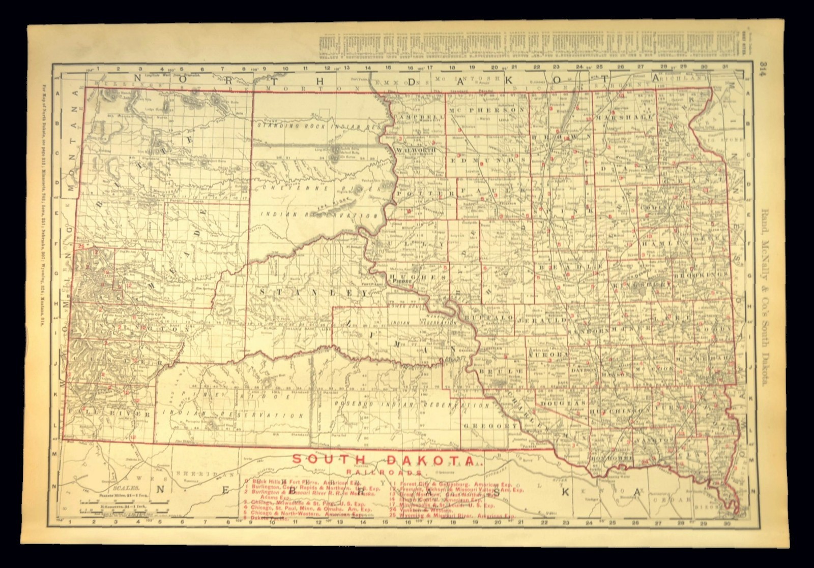 1901 Antique South Dakota Railroad Map CNW RY CMStP RR Large Atlas DATED
