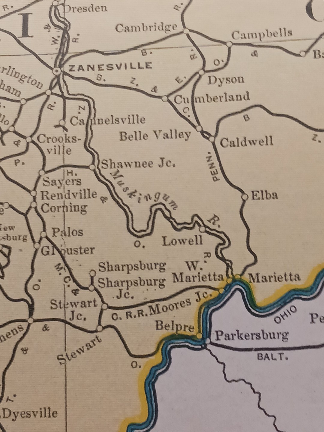 1905 ORIGINAL Dated Train Route Map OHIO all Railroad Lines 11×9″ FREE SHIPPING