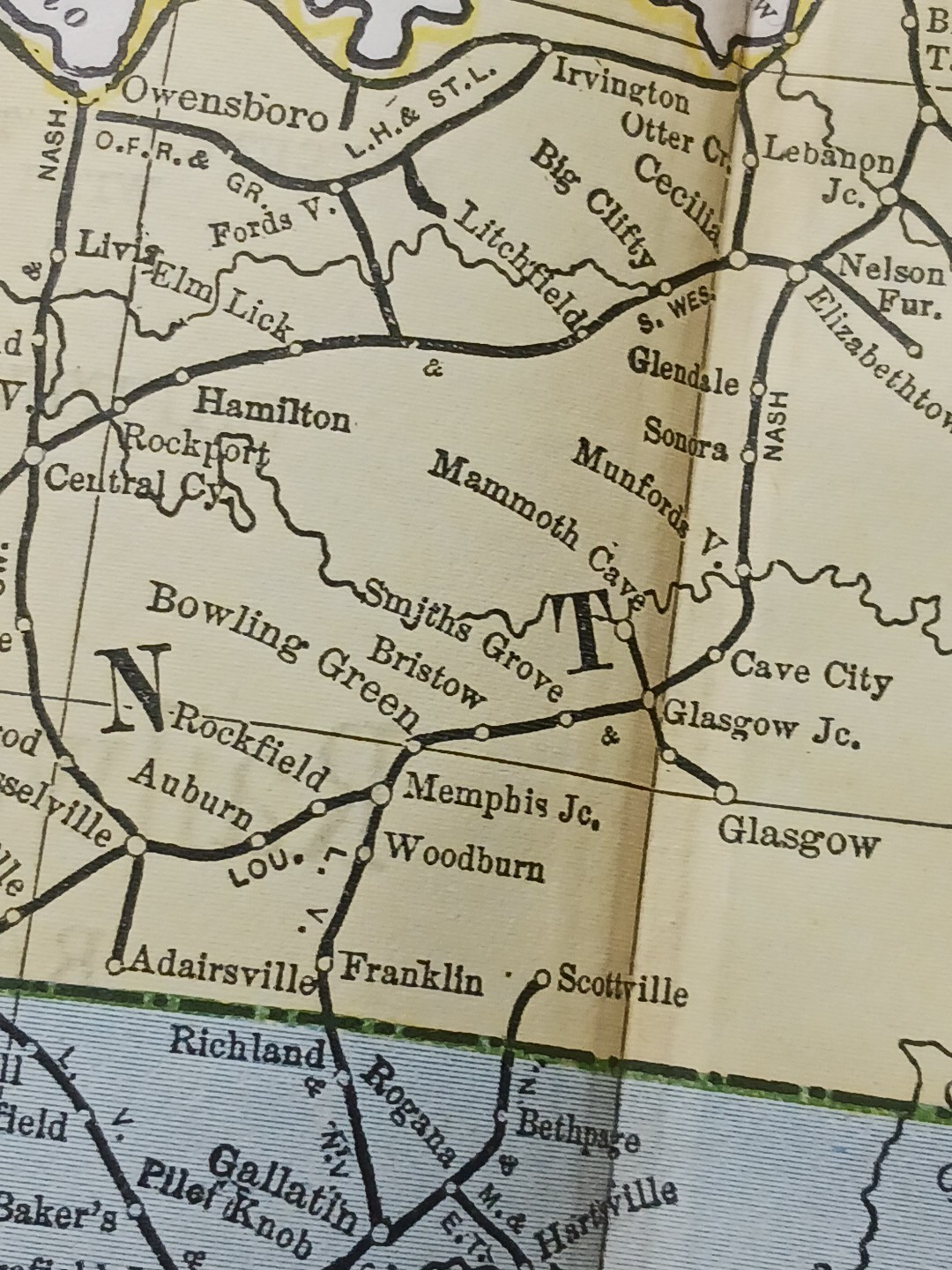 1897 Train Route Map KENTUCKY & TENNESSEE all Railroad Lines stations 9×11 TN KY