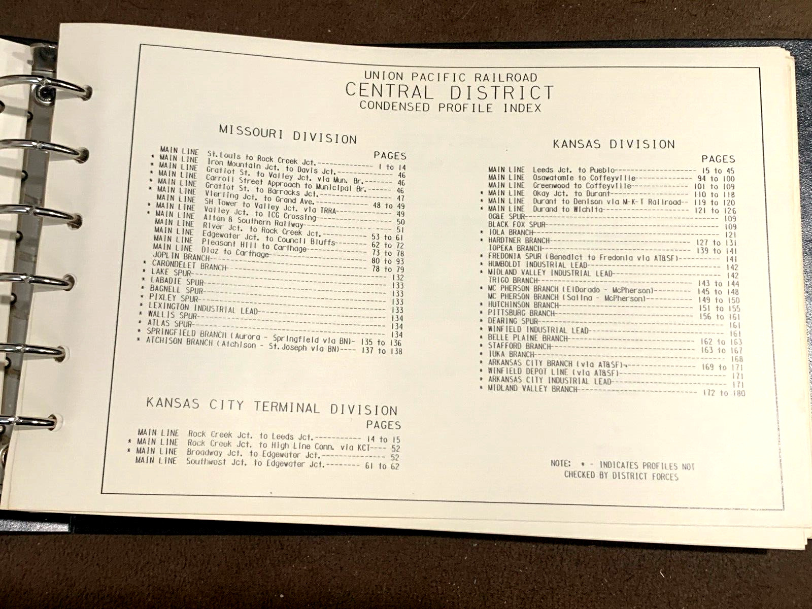 Union Pacific 1986 Central Region Railroad Issued Condensed Profile Book