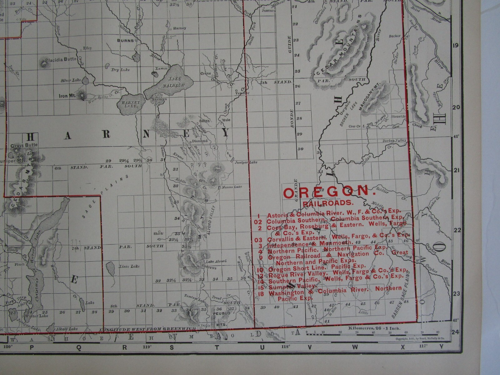 OR 1898 DATED OREGON STEAM RAILROAD Map. COOS BAY, ROSEVILLE, & EASTERN RR.