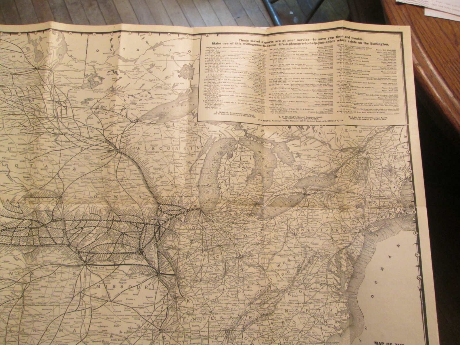 Burlington Route Map of the United States circa 1920