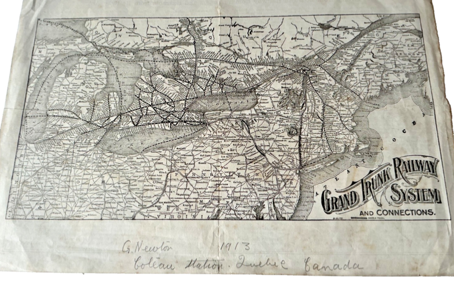 Canadian United States Grand Trunk Railway System Map 16 x 11 inches