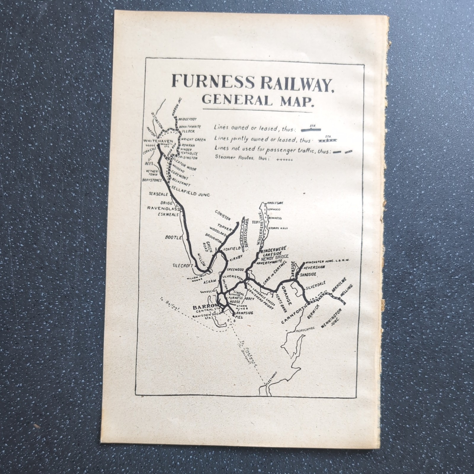Original 1917 Railway map of Furness Railway General Map