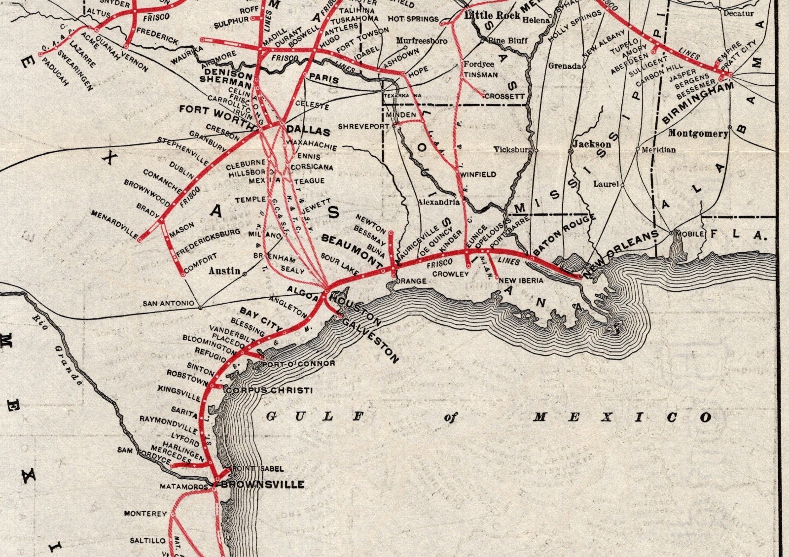 1910 Antique St Louis & San Francisco Railroad Map Railway Map 2651