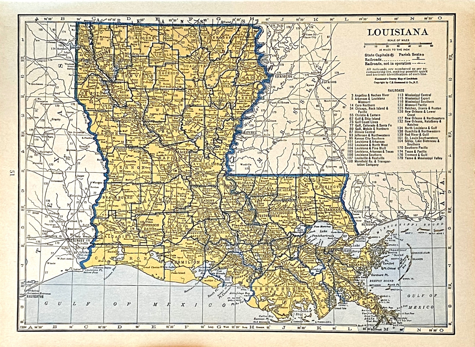 MAINE & LOUISIANA Original c 1935 County & Railroad Maps. Hammond & Co. 9×12″
