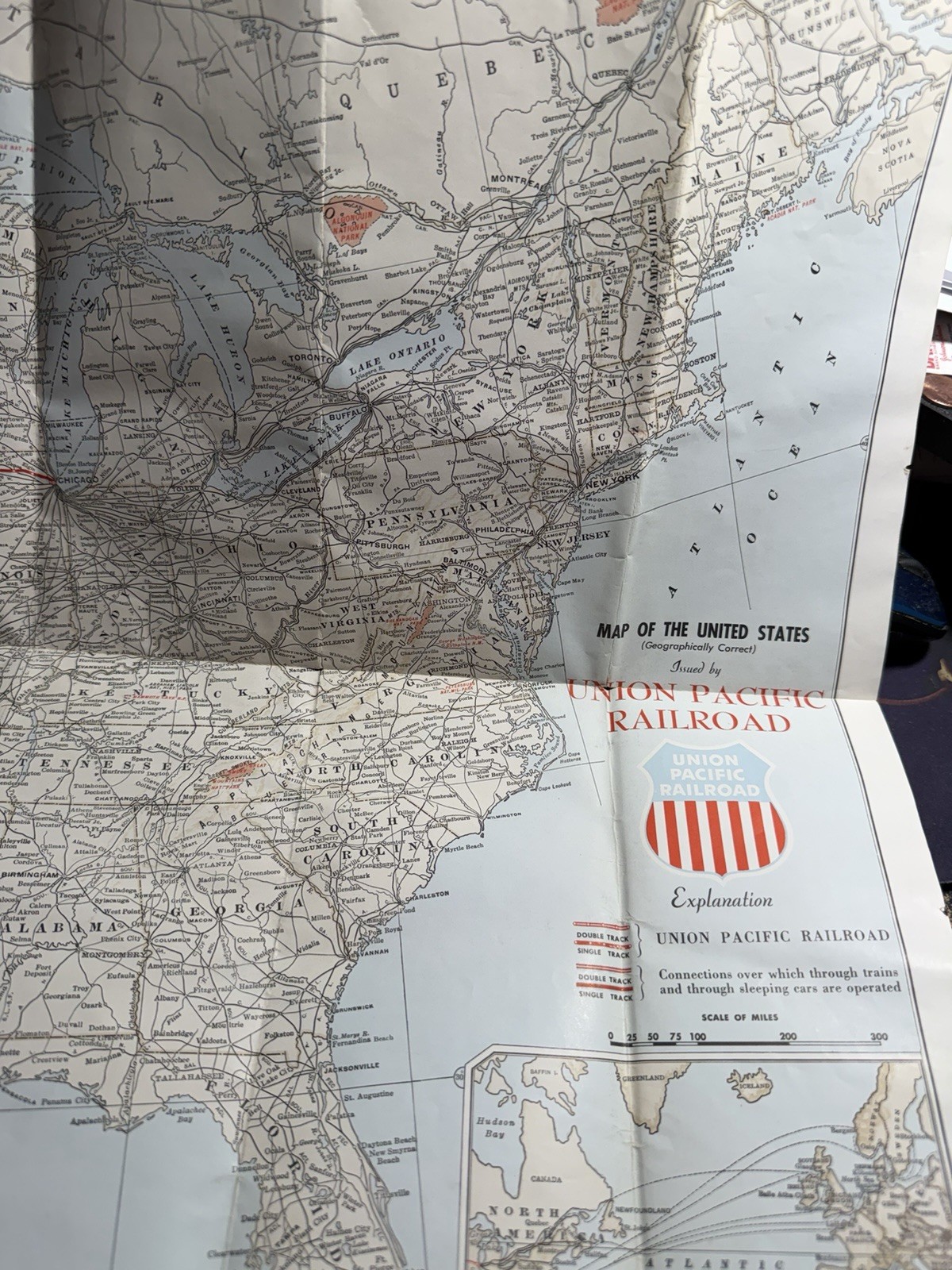 Vintage 1950s Union Pacific Railroad Map of the United States with Photos
